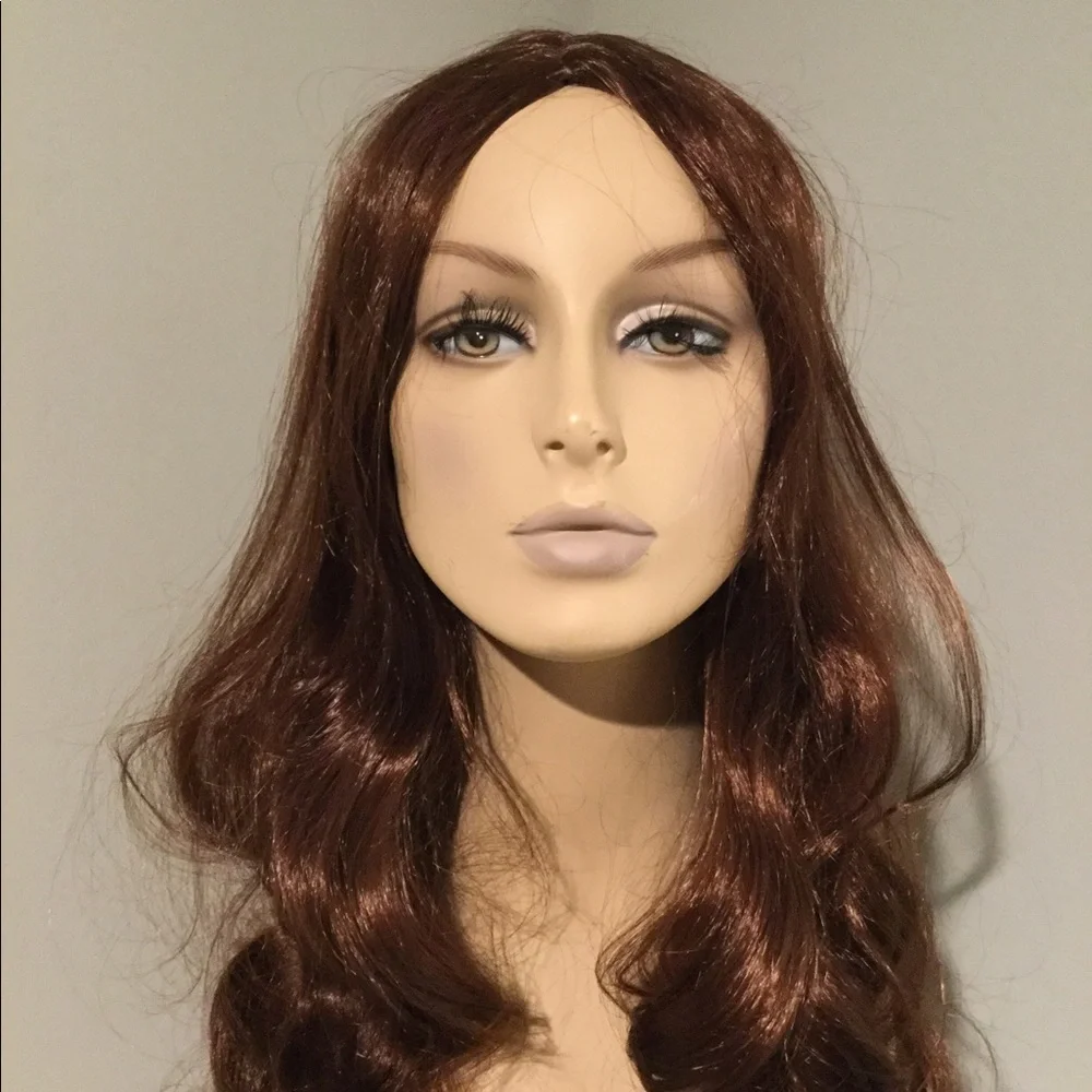 NWOT Gorgeous Auburn Reddish Brown Red Long Curly Wig Hair Extension Y2K